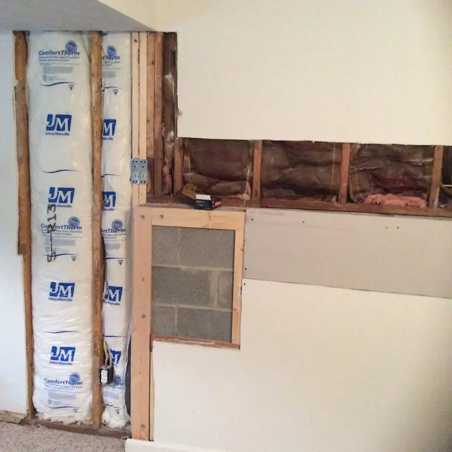 Wall insulation replacement during Basement Flood Cleanup in Sandwich